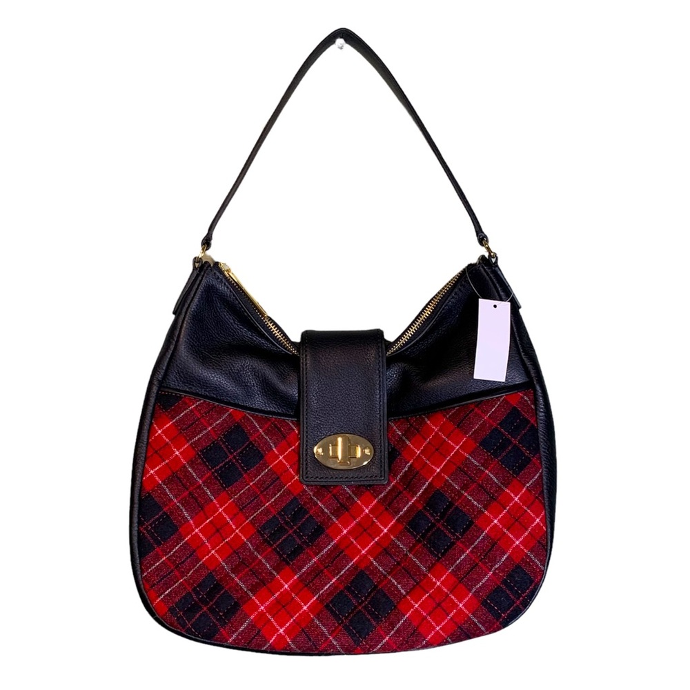 Talbots black Leather Red plaid shoulder bag